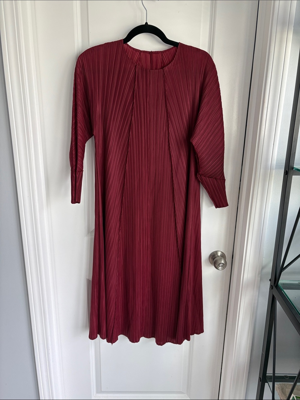 Pleated Midi Dress in Deep Burgundy